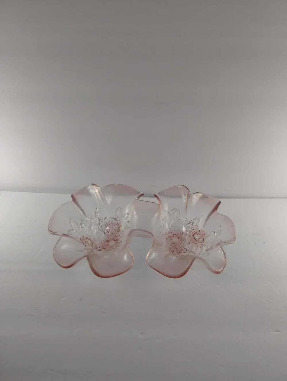 Mikasa Rosella Pink Glass Double Serving Bowl, Vintage